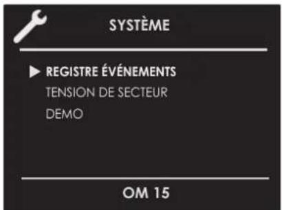 SYSTÈME ▶ REGISTRE ÉVÉNEMENTS TENSION DE SECTEUR DEMO OM 15