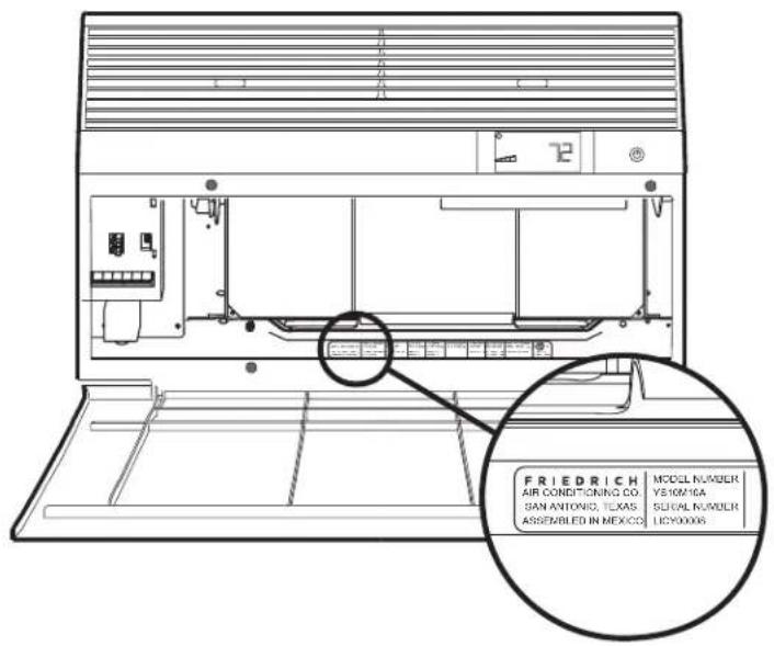 FRIEDRICH AIR CONDITIONING CO. SAN ANTONIO, TEXAS ASSEMBLED IN MEXICO METACL NUMULER VE10N16A SUGAL NUMULER LICY00006