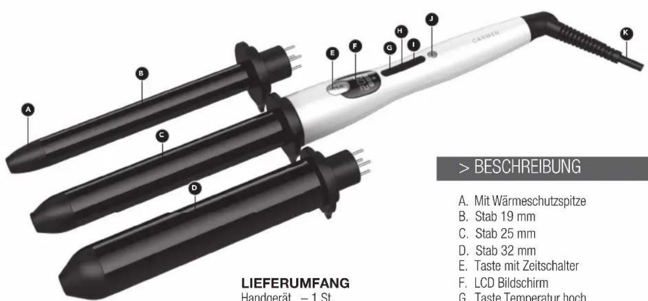 Carmen 3in1 Pro Curler CT6350 - Technische spezifikationen - 1