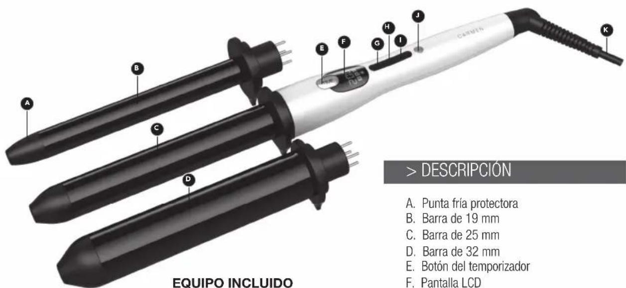 Carmen 3in1 Pro Curler CT6350 - Especificaciones tecnicas - 1