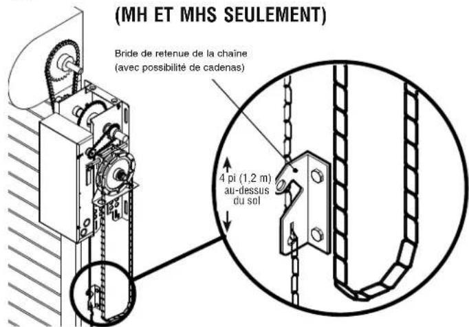 LIFT-MASTER MH5011U - Fixez au mur la bride de retenue de la chaîne - 1