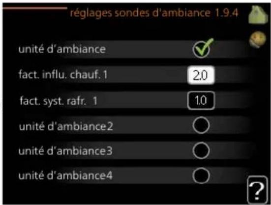 Nibe F114512 - RÉGLAGES SONDES D'AMBIANCE - 1