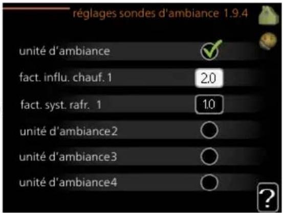 Nibe F124510 - RÉGLAGES SONDES D'AMBIANCE - 1