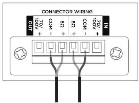 CONNECTOR WIRING OUT 70/- COM - 8Ω + 8Ω + COM - 100/+ IN 100/- 70/- COM COM 100/+