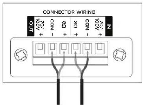 CONNECTOR WIRING OUT 70/- 100/ + COM 8Ω + 8Ω + COM 8Ω - 100/ + IN