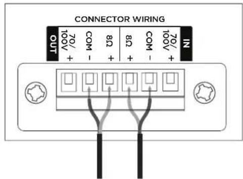 CONNECTOR WIRING OUT 70/ + COM - 8Ω + 8Ω + COM - 70/ + 100V IN