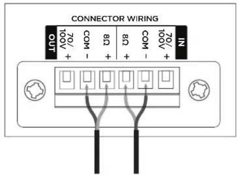 CONNECTOR WIRING OUT 70/- 100V+ COM - 8Ω + 8Ω + COM - 100V+ 70/ IN