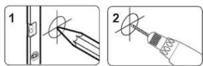 Technical diagram showing two-step welding or soldering procedure steps: first with tool, second with magnified view of wire.