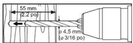 55 mm (2,2 po) ø 4,5 mm (ø 3/16 po)