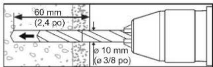 60 mm (2,4 po) Ø 10 mm (Ø 3/8 po)