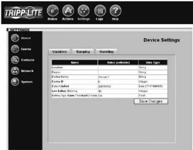 Tripp Lite SNMPWEBSOLOHV - Ajustes > Dispositivo - 1