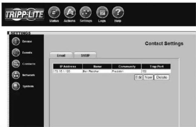 Tripp Lite SNMPWEBSOLOHV - Ajustes > Contactos - 3