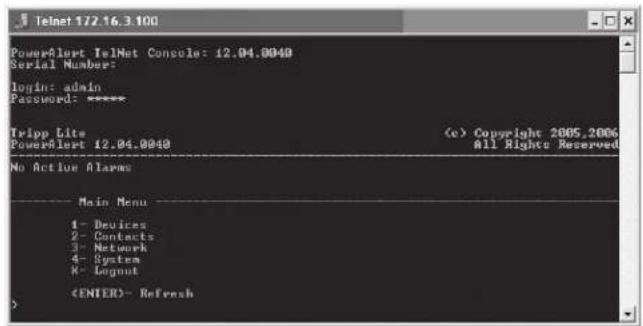 Tripp Lite SNMPWEBSOLOHV - The Telnet Console Interface - 1