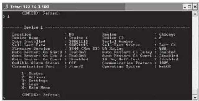 Tripp Lite SNMPWEBSOLOHV - La interfacz de la consola telnet - 2