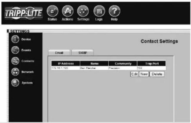 Tripp Lite SNMPWEBSOLOHV - Settings > Contacts - 3
