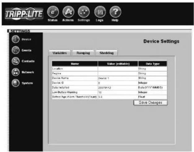 Tripp Lite SNMPWEBSOLOHV - Settings > Device - 1