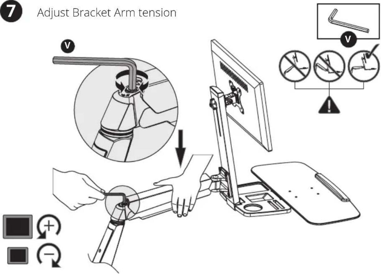 7 Adjust Bracket Arm tension V V + - +/-