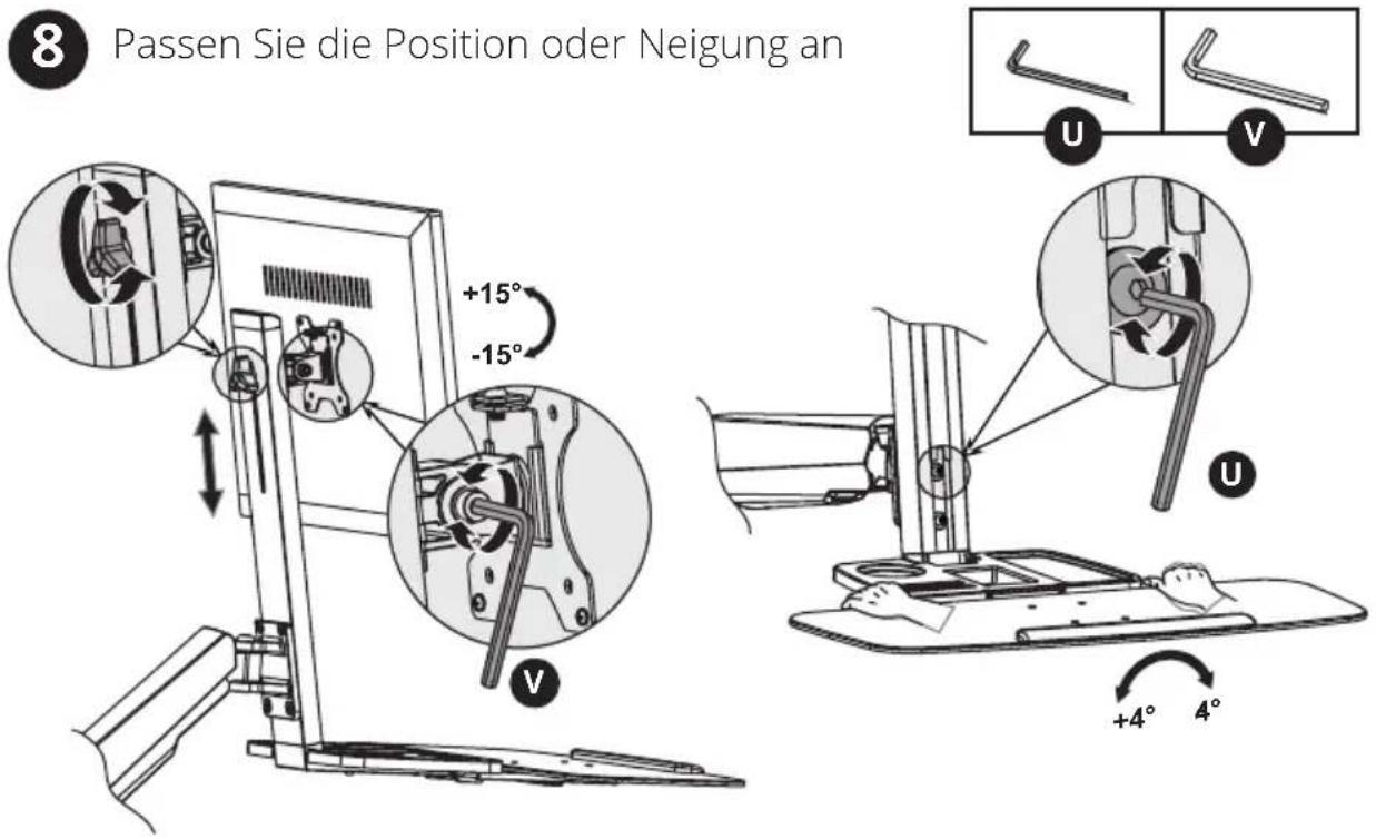 8 Passen Sie die Position oder Neigung an +15° -15° U V +4° 4°
