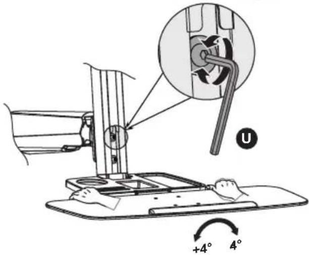 Diagram illustrating a mechanical assembly with labeled parts and angular measurements (+4°, 4°)