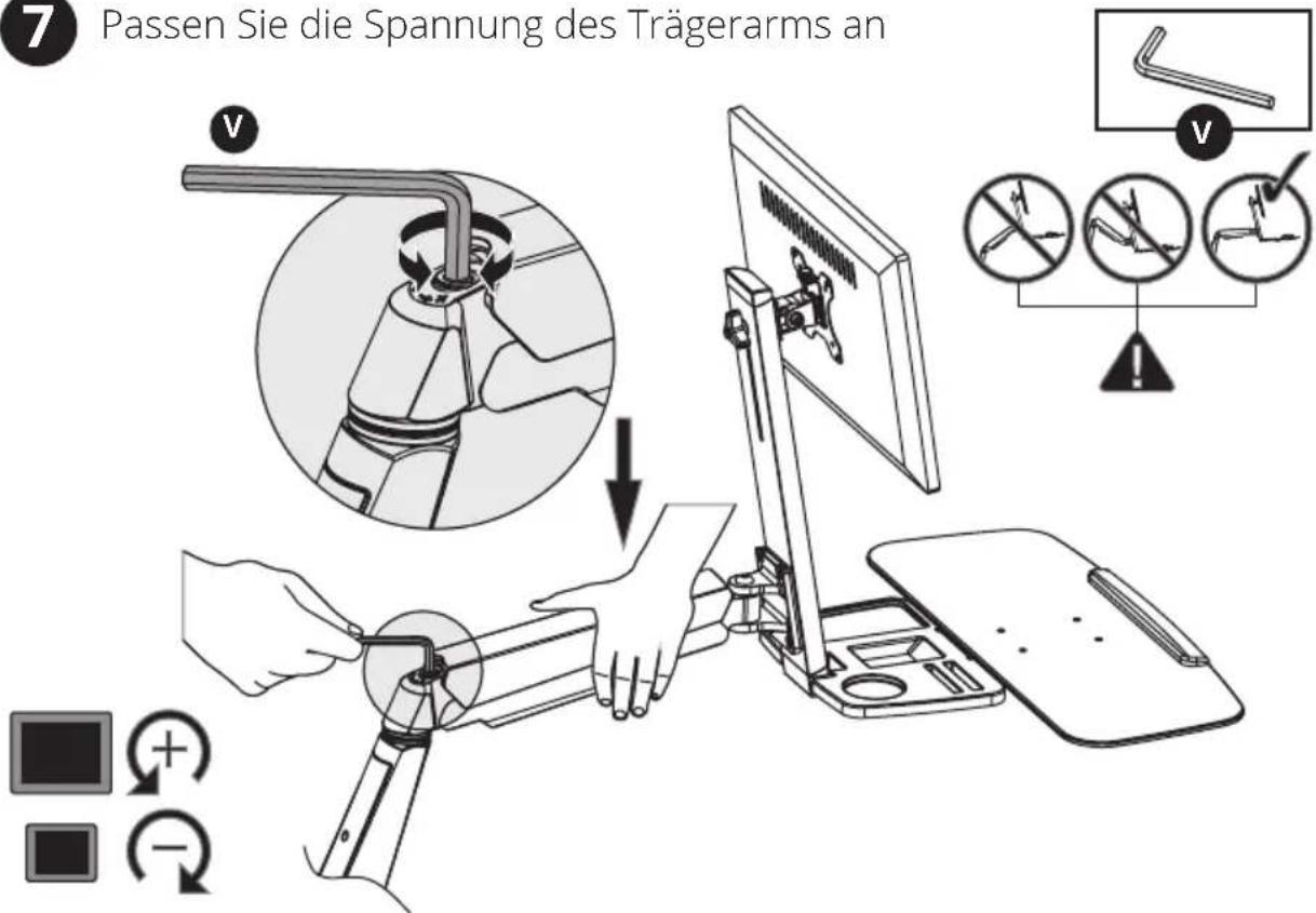 7 Passen Sie die Spannung des Trägerarms an V V ■ + - ■ -