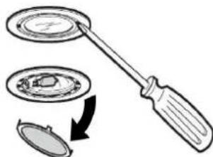 Diagram illustrating a tool interacting with a circular object, showing a magnified view and rotation direction.
