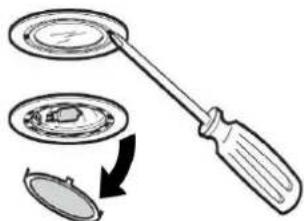 Diagram illustrating a mechanical tool interacting with a circular component, showing rotation and assembly steps.