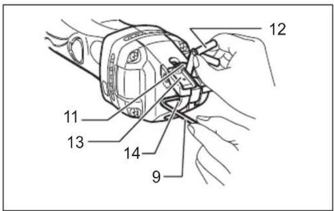 Technical diagram of a mechanical component with numbered parts labeled 9 to 14