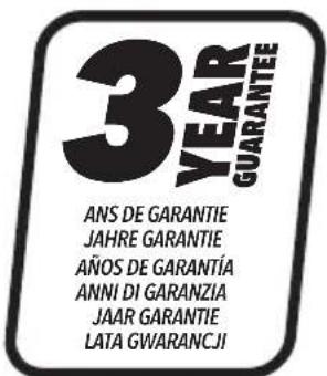 3 YEAR GUARANTEE ANS DE GARANTIE JAHRE GARANTIE AÑOS DE GARANTÍA ANNI DI GARANZIA JAAR GARANTIE LATA GWARANCJI