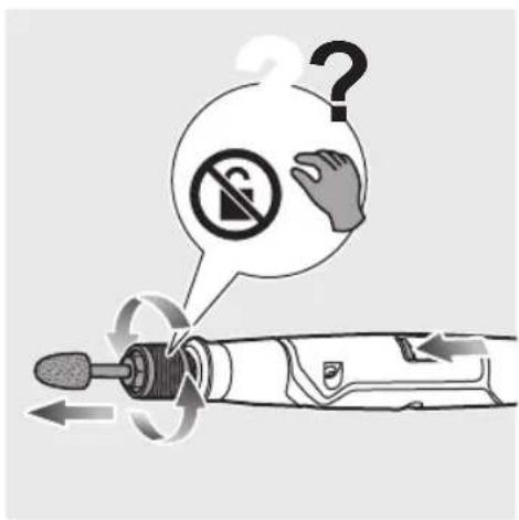 Diagram illustrating a hand holding a 'No Use' sign, with a question mark and directional arrows indicating action or process.