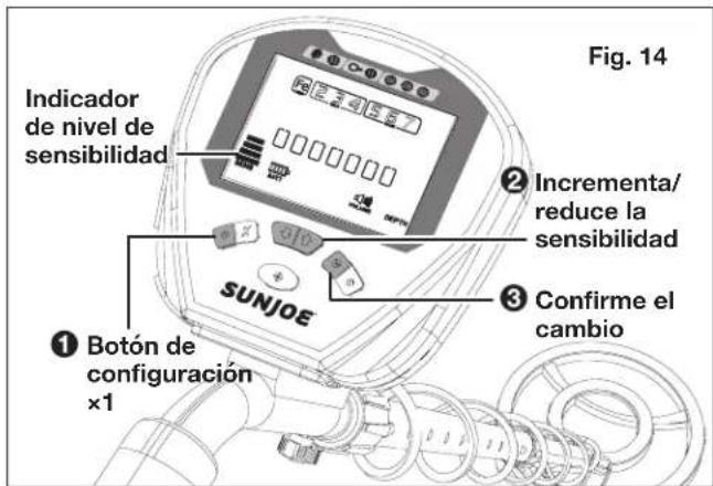 Sun Joe 24VMDTCR1LTW - Ajuste de sensibilitidad (Fig. 14) - 1