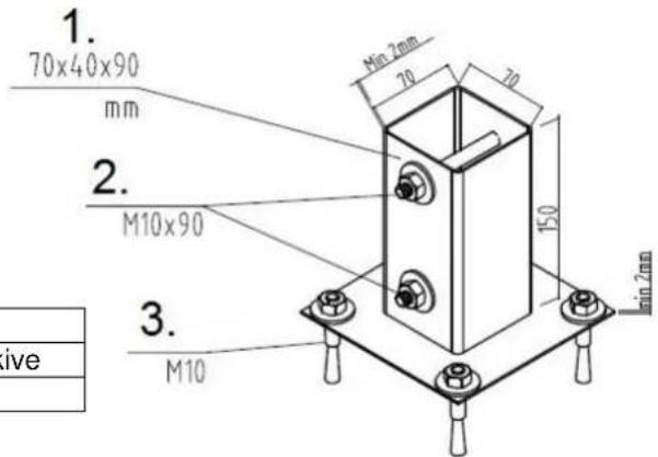 1. 70x40x90 mm 2. M10x90 3. M10 Min 2mm 70 70 150 Min 2mm ive