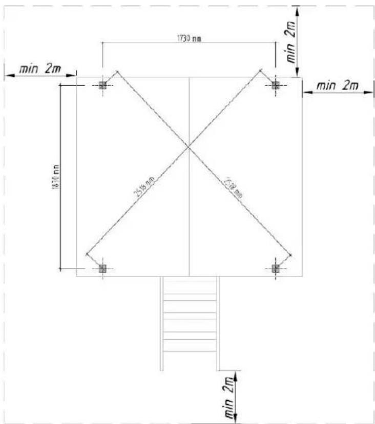 1730 mm min 2m min 2m 1610 mm 25.9 mm (18 mm) min 2m