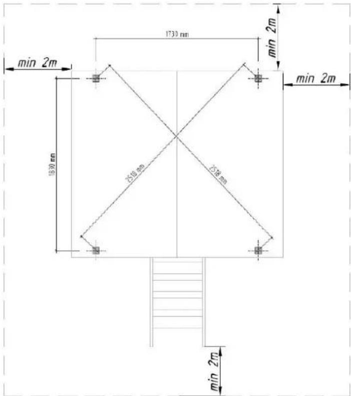 1730 mm min 2m min 2m 1830 mm 2510 mm 1574 mm min 2m