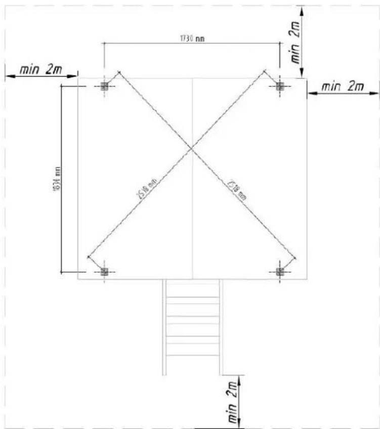 min 2m 1730 mm min 2m min 2m 1674 mm 2518 mm 718 mm min 2m