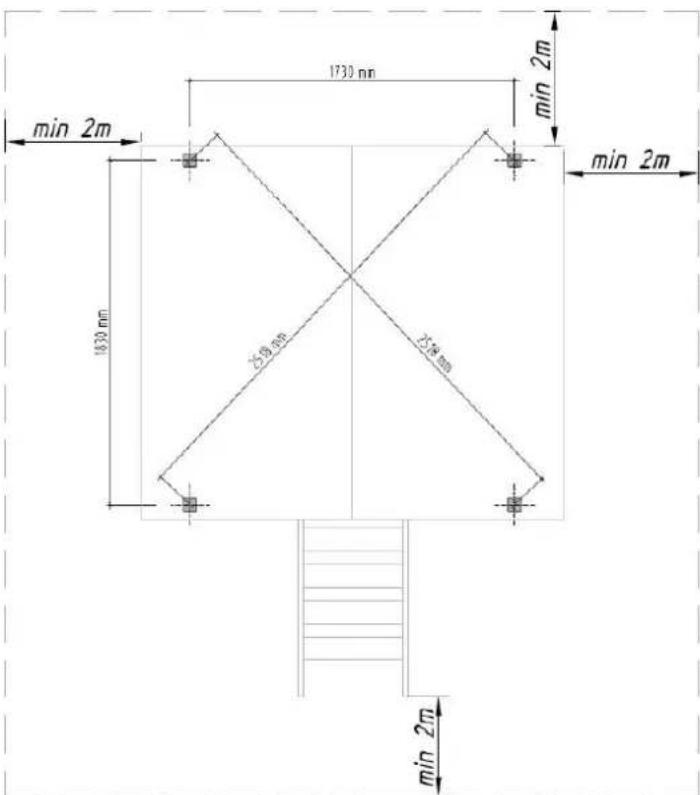 1730 mm min 2m min 2m 1830 mm 650 mm 25 mm min 2m