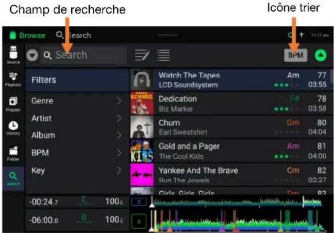 Denon DJ SC6000 Prime - Recherche et filtrage de pistes - 1