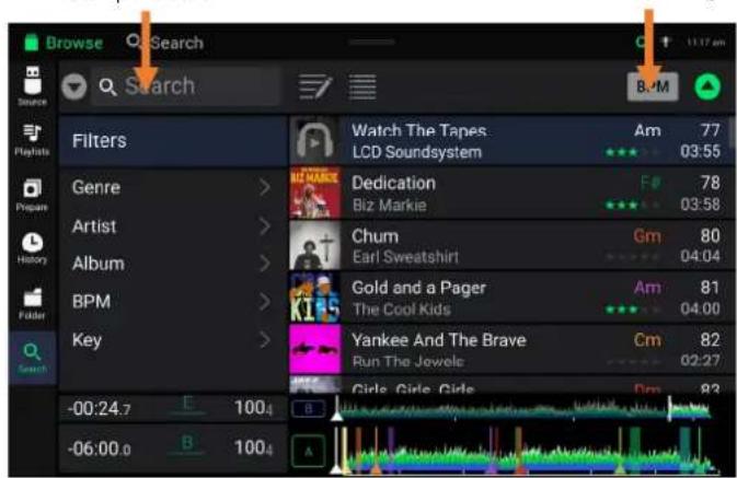Denon DJ SC6000 Prime - Ricerca e filtro delle tracce - 1