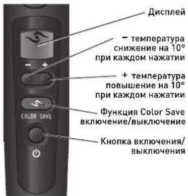 Дисплей - температура снижение на 10° при каждом нажатии + температура повышение на 10° при каждом нажатии Функция Color Save включение/выключение КОПКА ВКЛЮЧЕНИЯ/ ВЫКЛЮЧЕНИЯ