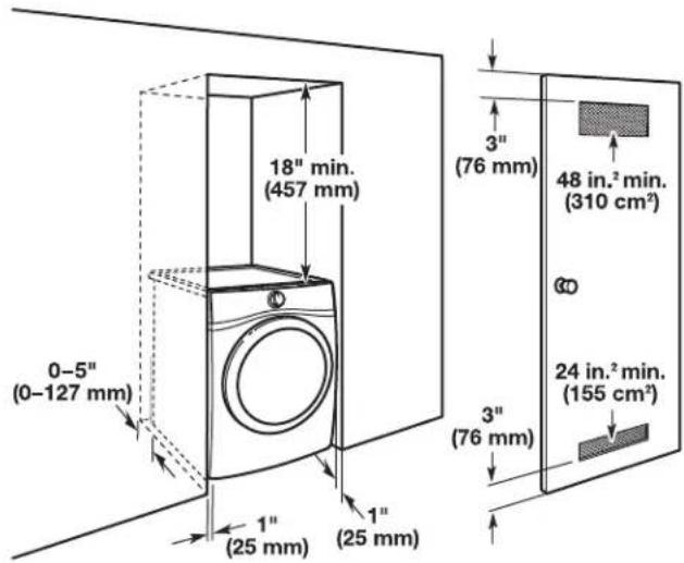 MAYTAG MGD6630MBK - Installation spacing for recessed area or closet installation - 1