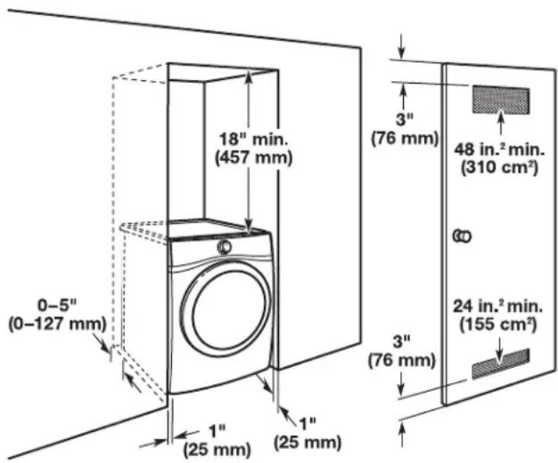 MAYTAG MGD6630MBK - Espacement pour une installation dans un encastrement ou dans un placard - 1
