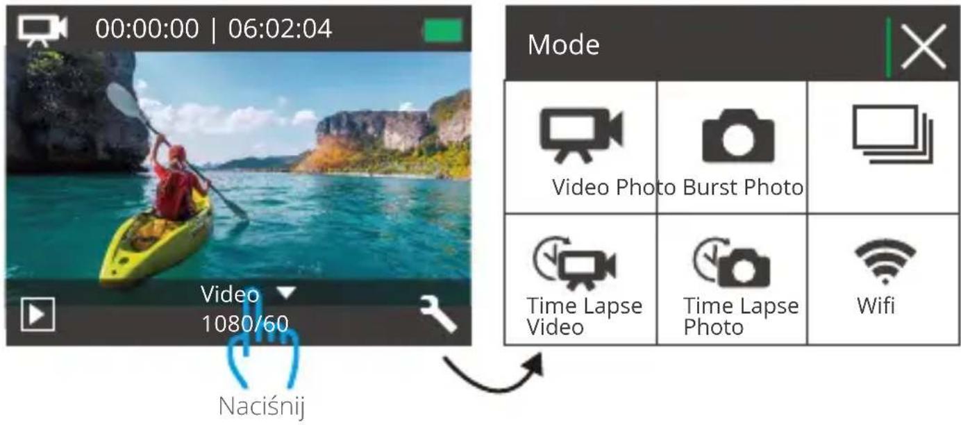 00:00:00 | 06:02:04 Mode Video Photo Burst Photo Time Lapse Video Time Lapse Photo Wifi Naciśnij