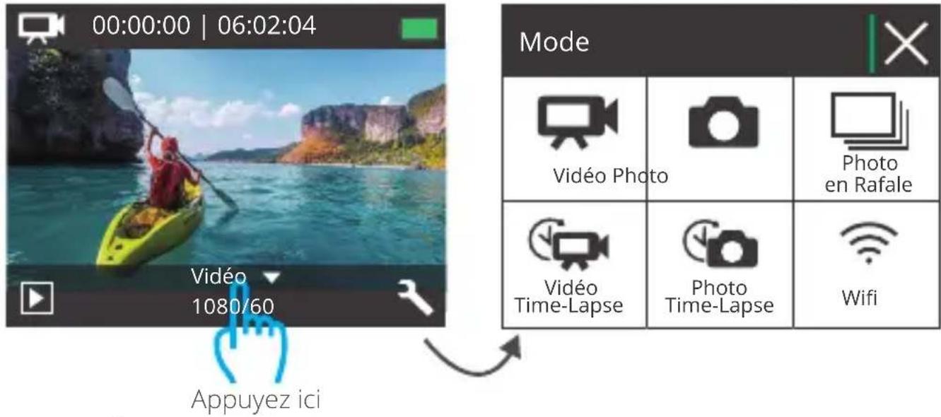 00:00:00 | 06:02:04 Vidéo 1080/60 Appuyez ici Mode Vidéo Photo Photo en Rafale Vidéo Time-Lapse Photo Time-Lapse Wifi