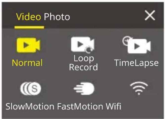 Video Photo Normal Loop Record TimeLapse SlowMotion FastMotion Wifi