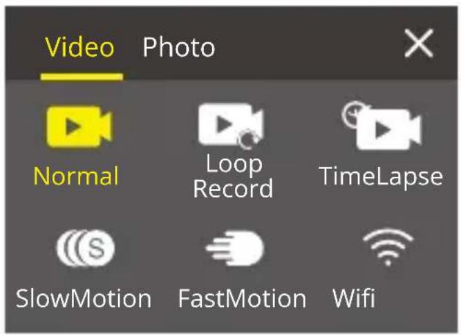 Video Photo Normal Loop Record TimeLapse SlowMotion FastMotion Wifi