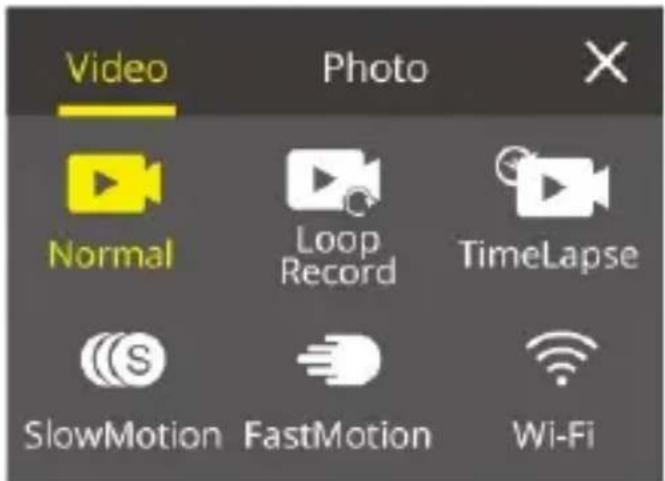 Video Photo Normal Loop Record TimeLapse SlowMotion FastMotion Wi-Fi
