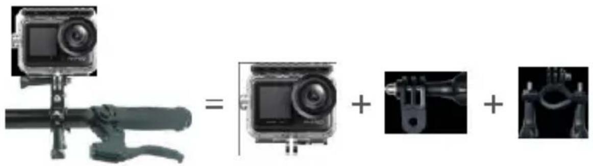 Diagram showing a camera setup with a lever and two camera modules, plus a close-up of the camera's handle and lock.