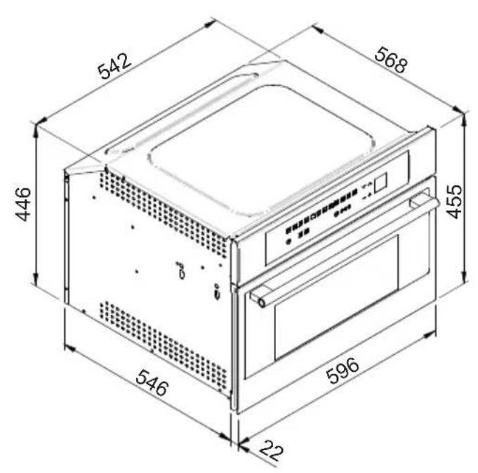 HAIER HWO15NWD4XB1 - ESQUEMA DE DIMENSAO DO AQUECEDOR DE LOUCA A ENCASTRO 560 X 595 COM FORNO DE 450 - 3