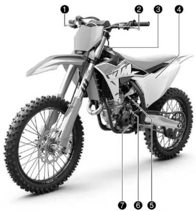 KTM 250 SXF (2023) - Vue avant gauche du vehicule (réprésentation simplifiée) - 1