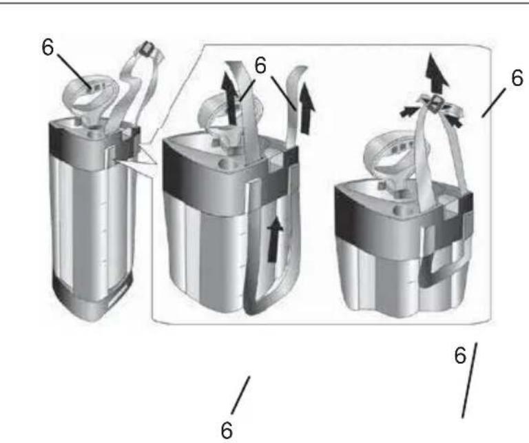 Technical diagram showing three mechanical components with numbered parts and directional arrows indicating motion or assembly.