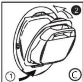 Diagram of a device with labeled parts and directional arrows indicating motion or movement